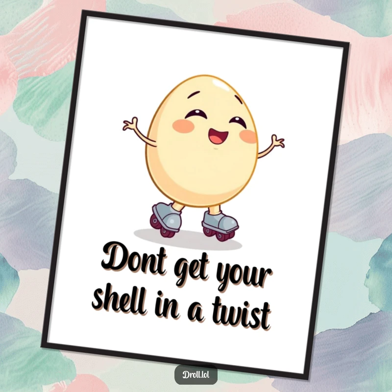 Funny Free Printable Wall Art: Giggling egg in roller skates falling comically, a humorous and vibrant art piece.