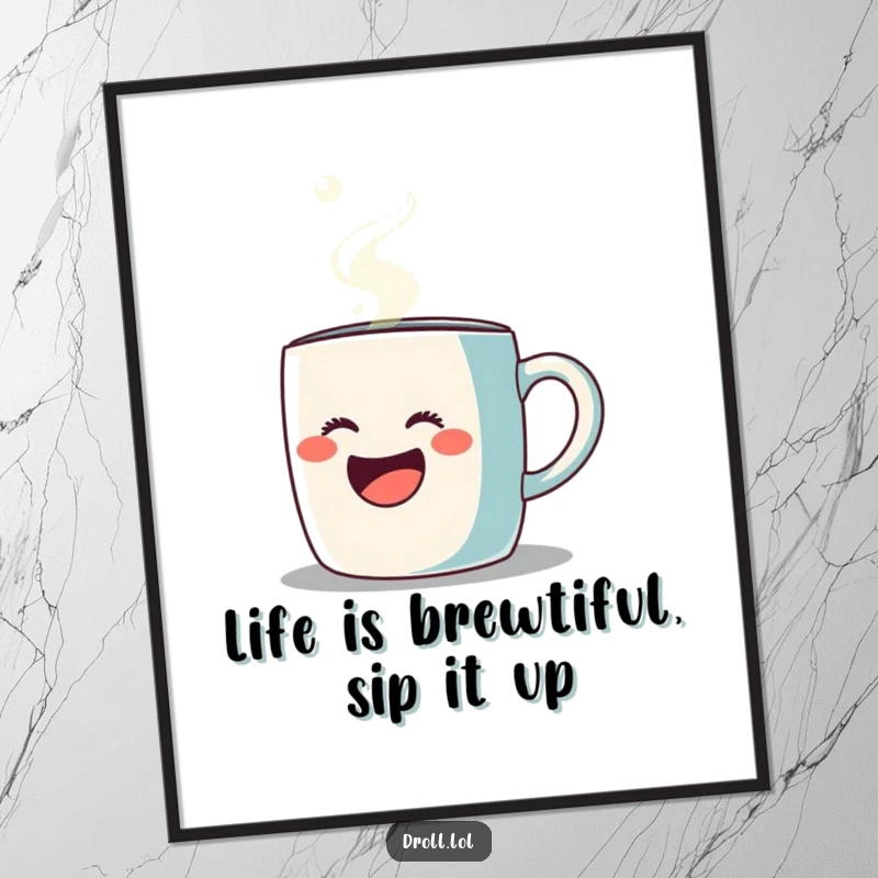 Funny Free Printable Wall Art: A joyful coffee mug performing opera with dramatic steam, quirky downloadable decor for your home.