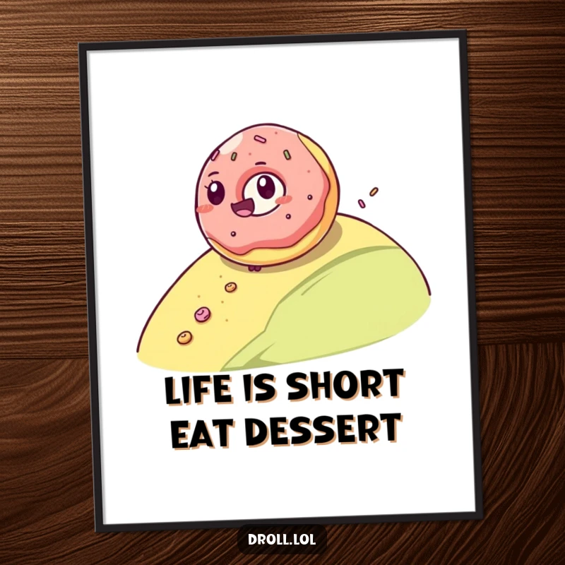 Funny Free Printable Wall Art: A happy jelly donut gleefully rolling down a hill, leaving a sweet, sugary trail.