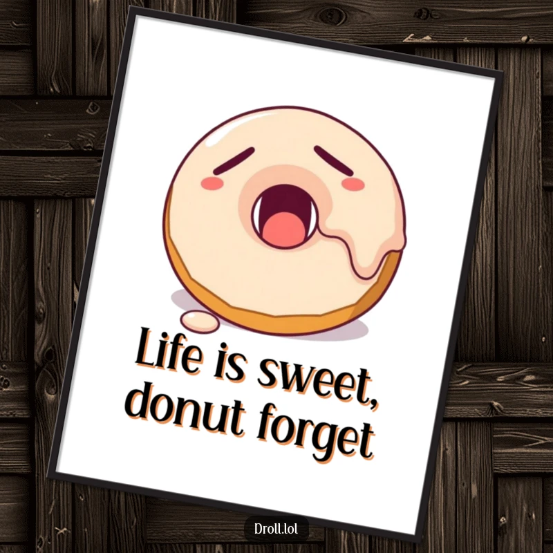 Funny Free Printable Wall Art: A cute, sleepy donut character yawning peacefully with colorful frosting melting slowly down its side.