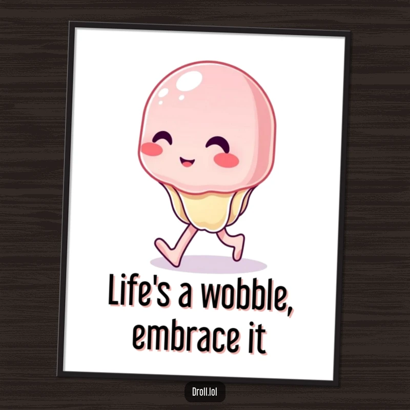 Funny Free Printable Wall Art: A wobbly jelly attempts to walk, a comical and endearing scene for your decor.