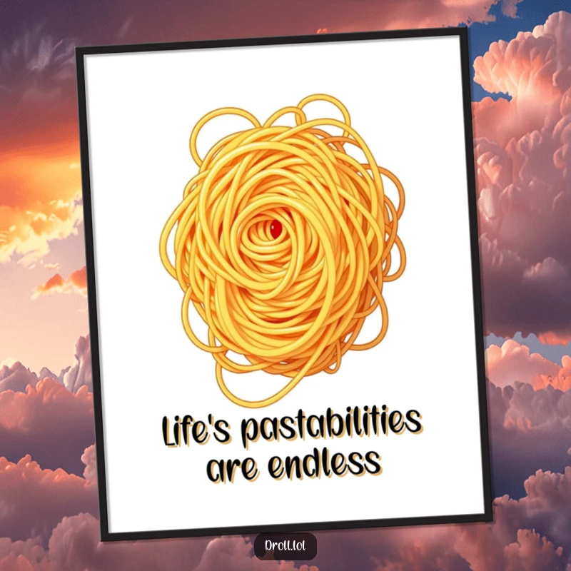 Funny free printable wall art of a dizzying swirl of spaghetti trying to untangle itself.