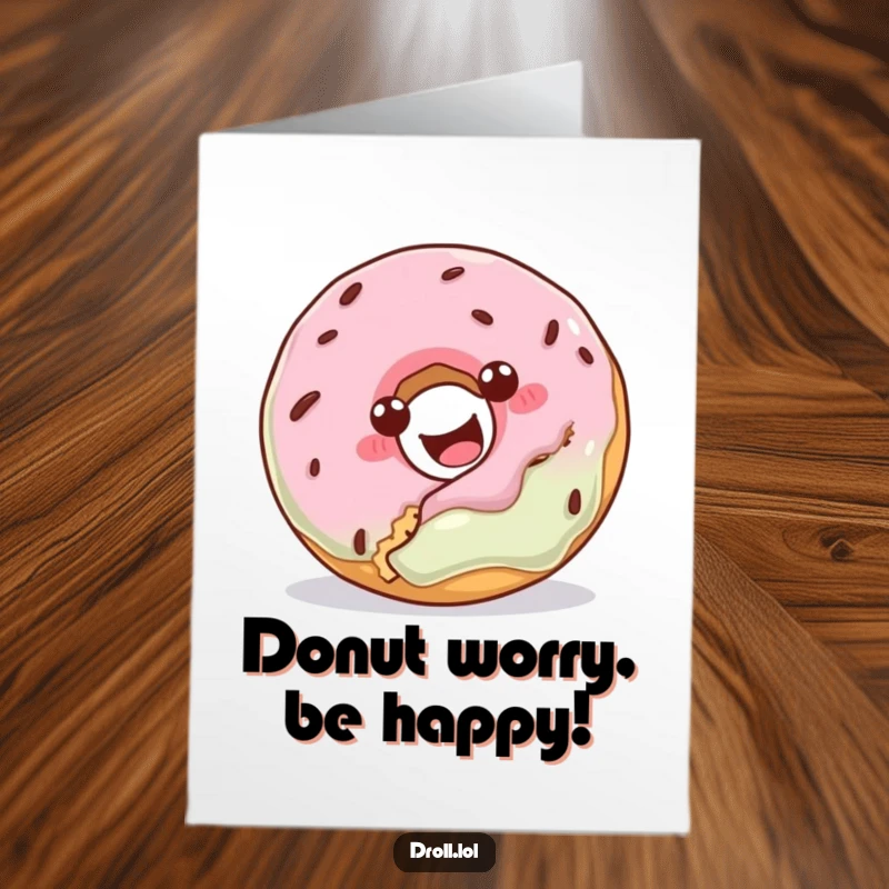 Funny Free Printable Birthday Card: Happy donut trying to eat a cookie, perfect for a sweet and silly celebration.