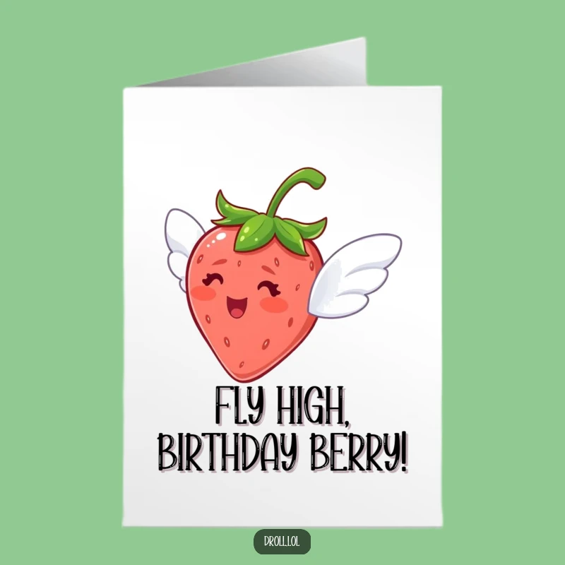 Free Printable Birthday Card: Flying Strawberry for a Joyful, Sweet Celebration