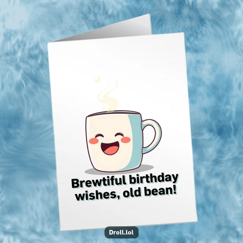 Funny Free Printable Birthday Card: Joyful coffee mug serenading with operatic steam, a hilarious downloadable greeting.