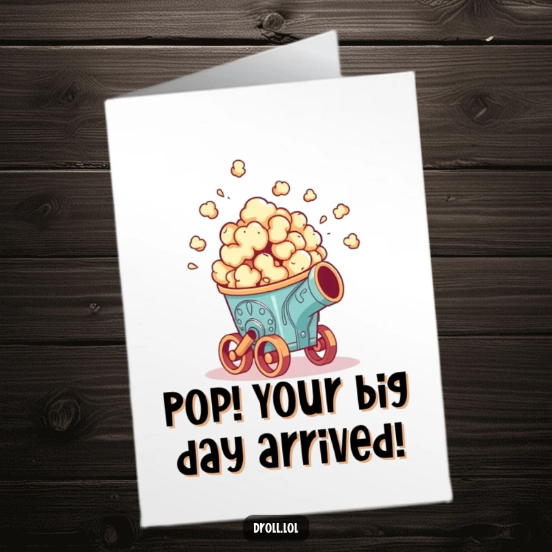 Funny Free Printable Birthday Card: Popcorn cannon erupting with joy, celebrating a hilarious birthday. Perfect for parties.
