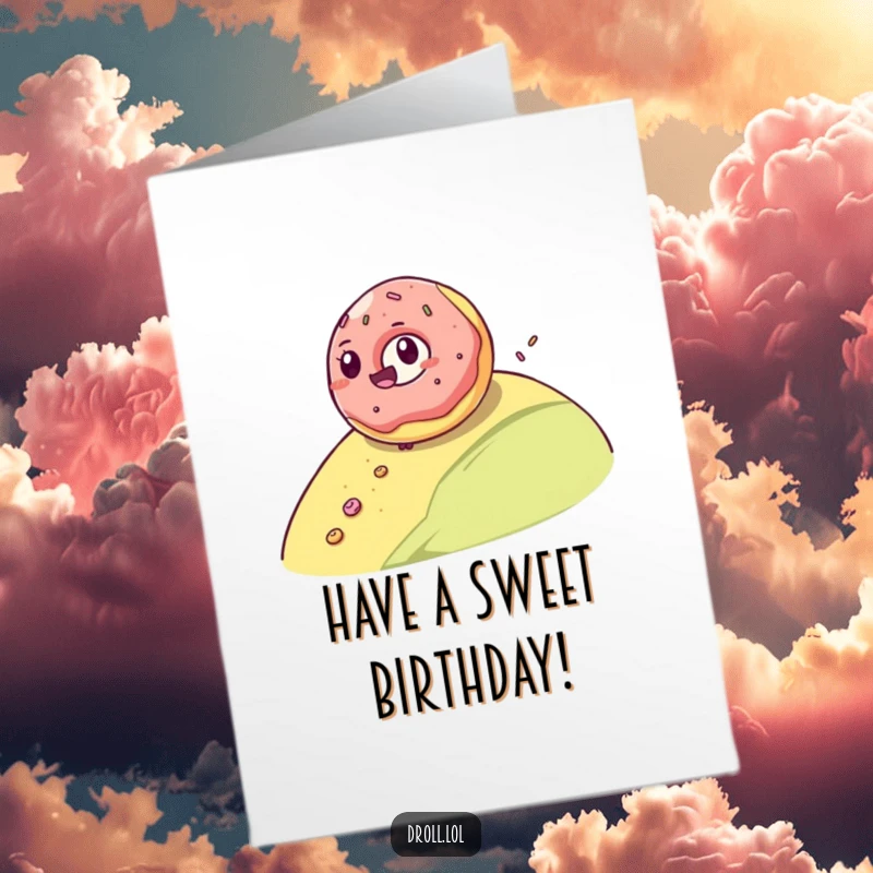 Funny Free Printable Birthday Card: A giggling jelly donut joyfully rolling down a hill, leaving a trail of sugary happiness.