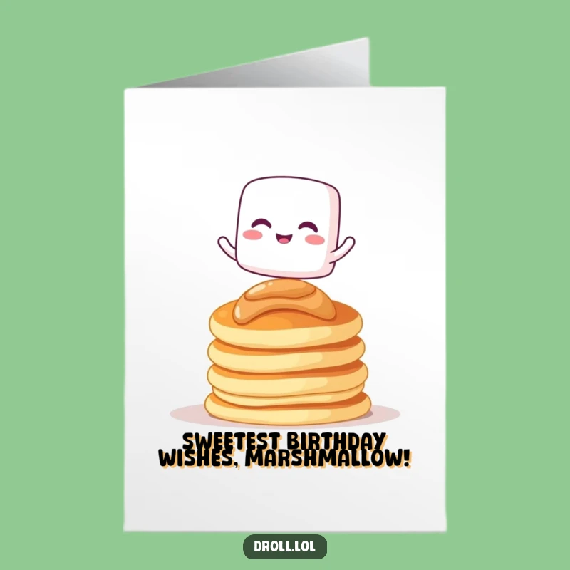 Free Printable Birthday Card: Marshmallow's Pancake Balance for Sweet Downloadable Gift