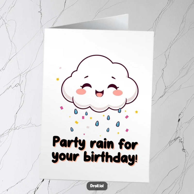 Funny Free Printable Birthday Card: A smiling cloud cries tears of colorful confetti, celebrating a birthday.