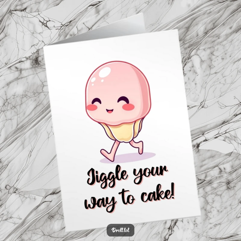 Funny Free Printable Birthday Card: A wobbly jelly hilariously attempts to walk, arms flailing, with pure determination.
