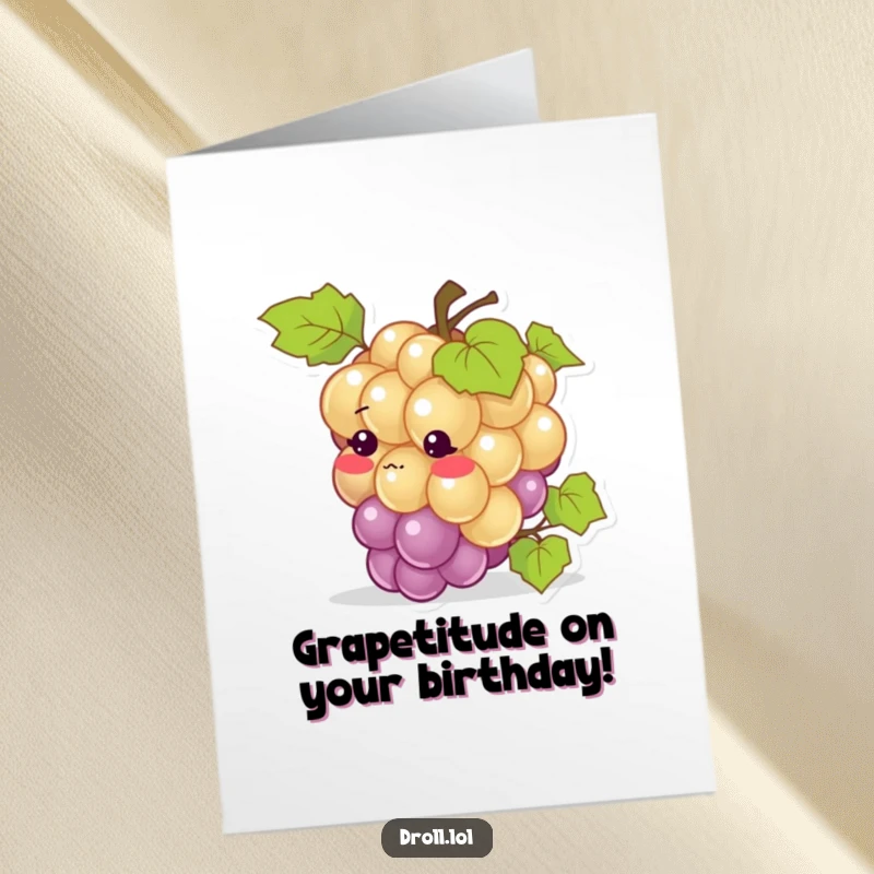 Funny Free Printable Birthday Card: Blushing grape tripping, looking embarrassed, perfect for a funny birthday wish.