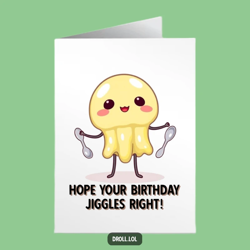 Free Printable Birthday Card: Wobbly Jelly Juggling Spoons, Funny Downloadable Celebration Gift