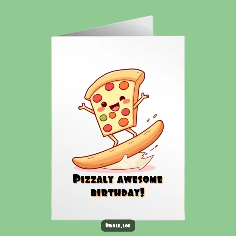 Free Printable Birthday Card: Pizza Surfing Breadstick Funny Downloadable Gift