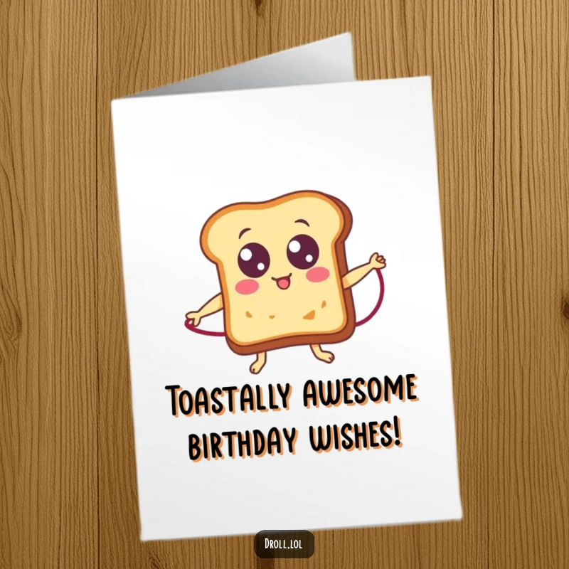Funny Free Printable Birthday Card: Googly-eyed toast energetically jumps rope, ready to party. A whimsical DIY birthday card.