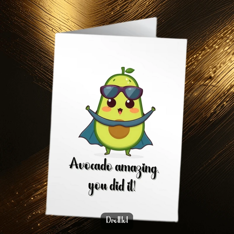 Funny Free Printable Congrats Card: Surprised avocado in a superhero cape, acknowledging a hilarious and triumphant achievement.