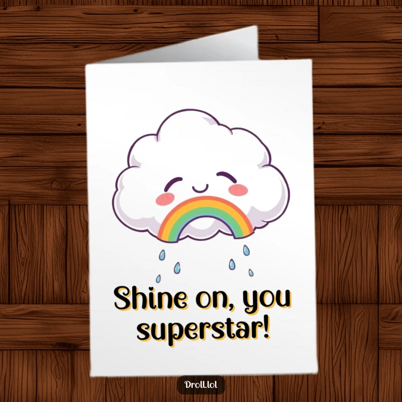 Funny Free Printable Congrats Card: A fluffy cloud expresses tears of joy, creating a vibrant rainbow to celebrate success.