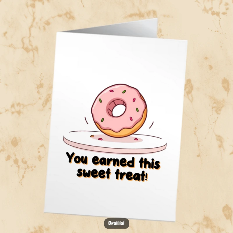 Funny Free Printable Congratulations Card: Wobbly donut hilariously falling off a table to mark a big achievement.