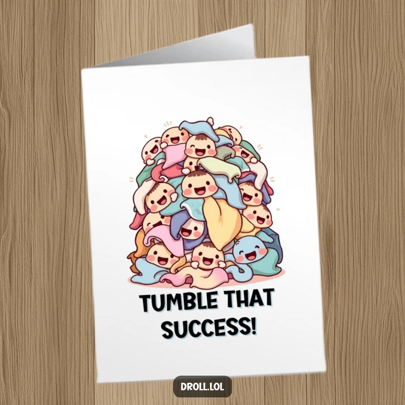 Funny Free Printable Congratulations Card: A heap of clothes with smiling faces tumbling around joyfully.