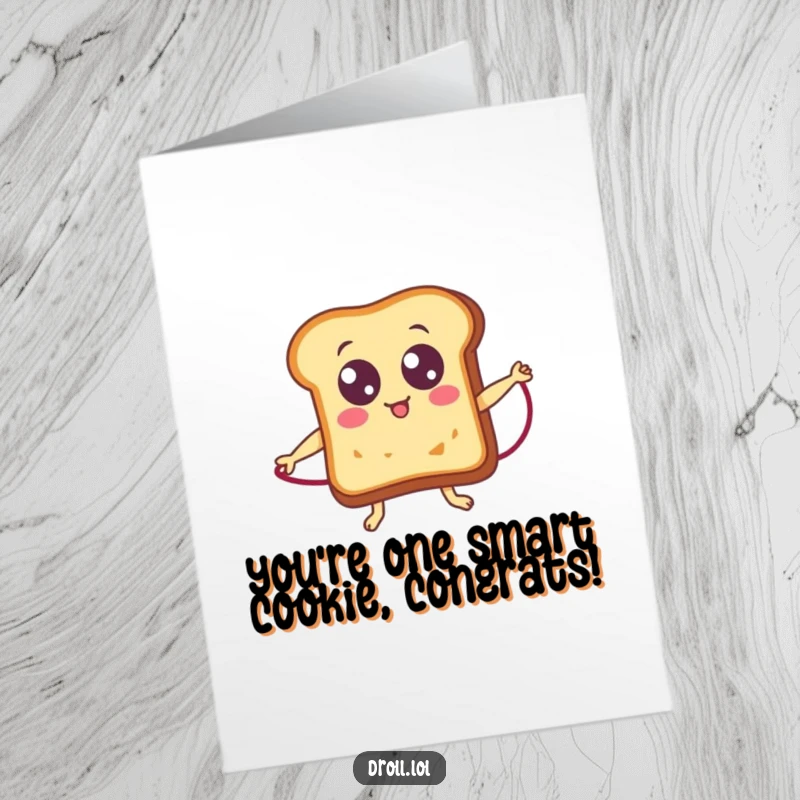 Funny Free Printable Congratulations Card: A slice of toast with googly eyes is enthusiastically jumping rope. A fun DIY gift.