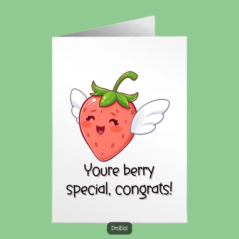 Free Printable Congrats Card: Flying Strawberry for Your Sweet Success!
