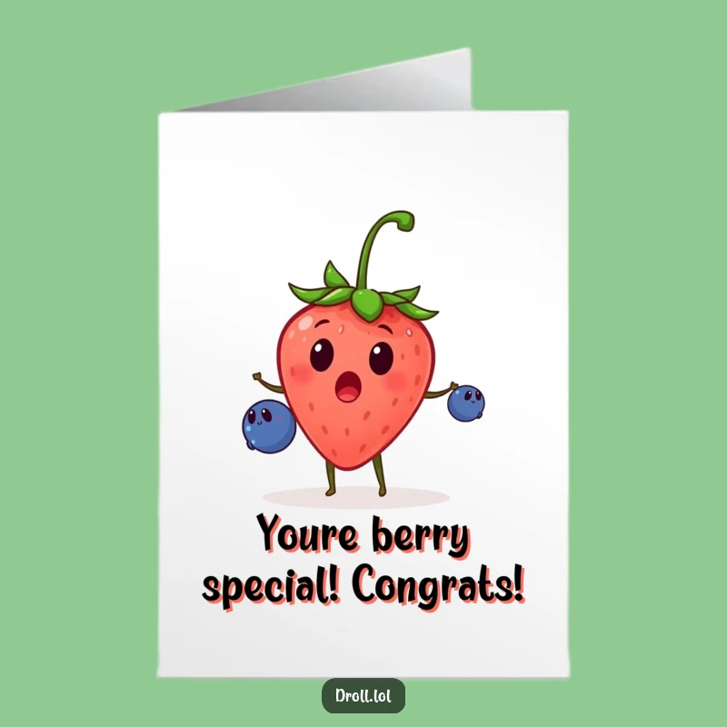 Free Printable Congrats Card: Strawberry Juggling Blueberries Funny Downloadable Gift