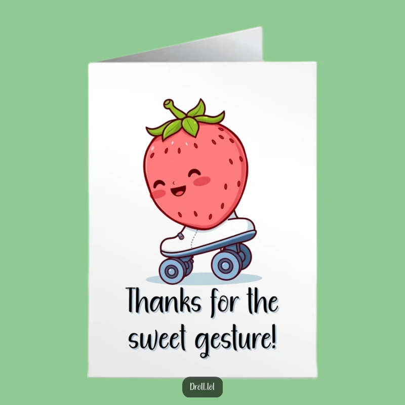 Free Printable Thank You Card: Blushing Strawberry Roller Skate Funny Downloadable Gift