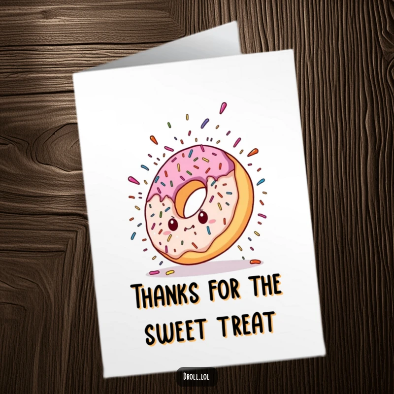 Funny Free Printable Thank You Card: A donut character falling, with sprinkles creating a vibrant, messy explosion.