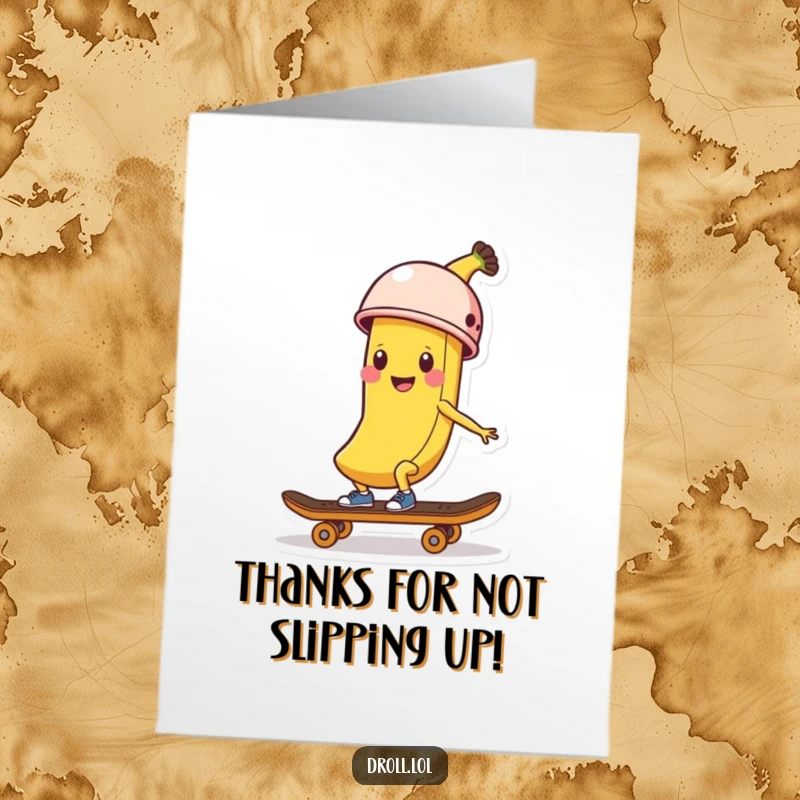 Funny Free Printable Thank You Card: A cool banana peel on a skateboard offers thanks with a helmet.
