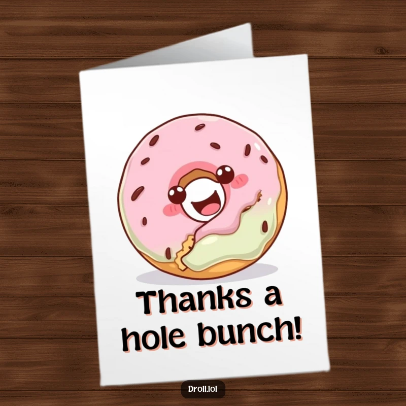 Funny Free Printable Thank You Card: A happy donut tries to eat a cookie, a sweet and humorous way to express gratitude.