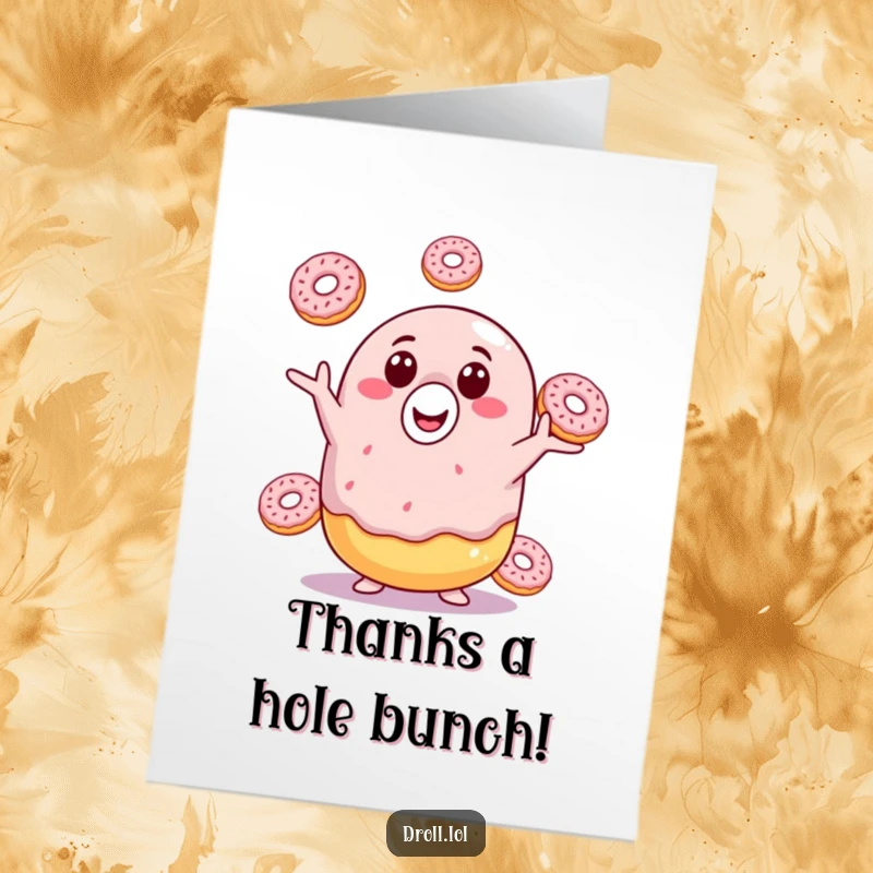 Funny Free Printable Thank You Card: A cheerful donut juggling smaller donuts, expressing big thanks.