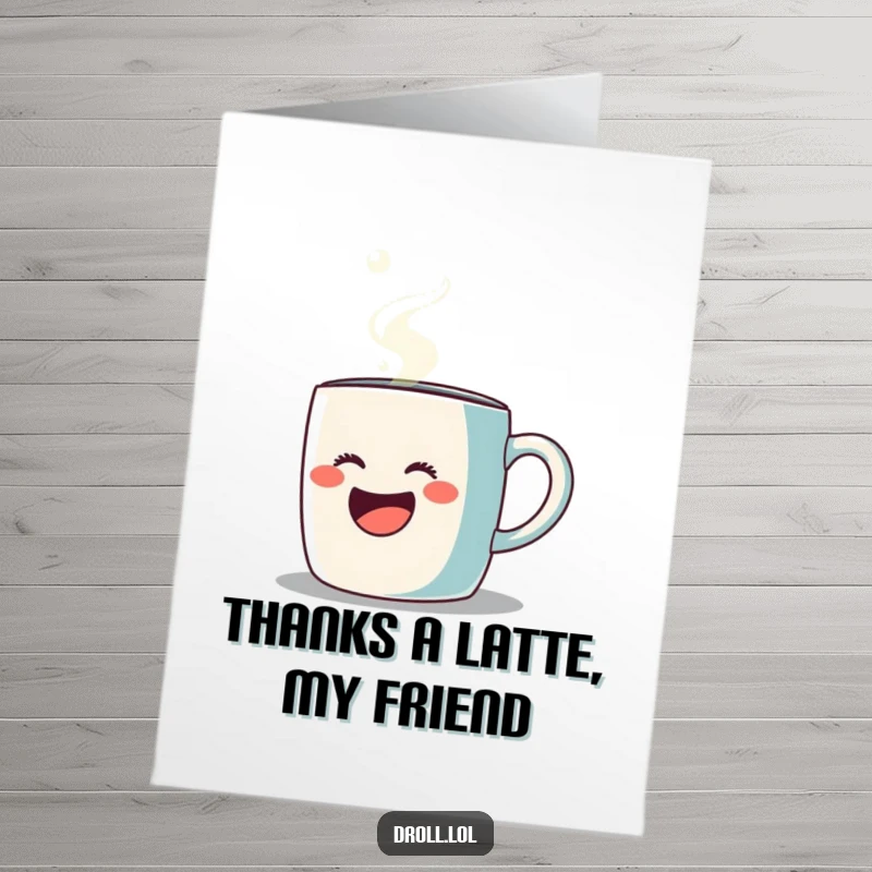 Funny Free Printable Thank You Card: Joyful coffee mug belting opera notes with a steamy flourish, a downloadable thank you.