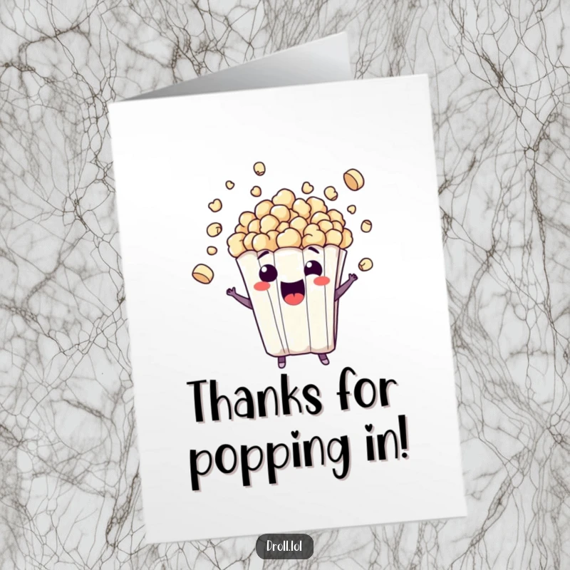 Funny Free Printable Thank You Card: A grateful popcorn bag character bursting with thanks, kernels flying as a sign of appreciation.