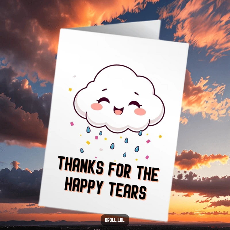 Funny Free Printable Thank You Card: A smiling cloud cries colorful confetti, expressing heartfelt thanks.