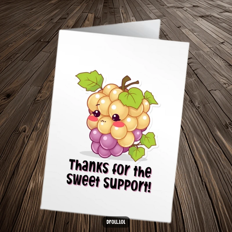 Funny Free Printable Thank You Card: A blushing grape tripping, expressing shy and hilarious gratitude.