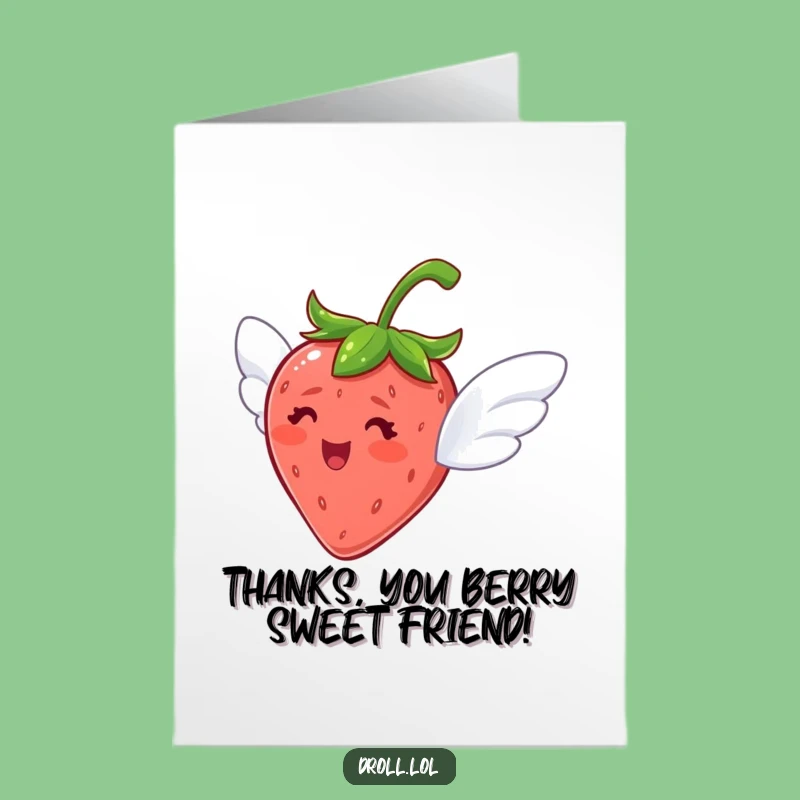 Free Printable Thank You Card: Grateful Flying Strawberry for Your Kindness