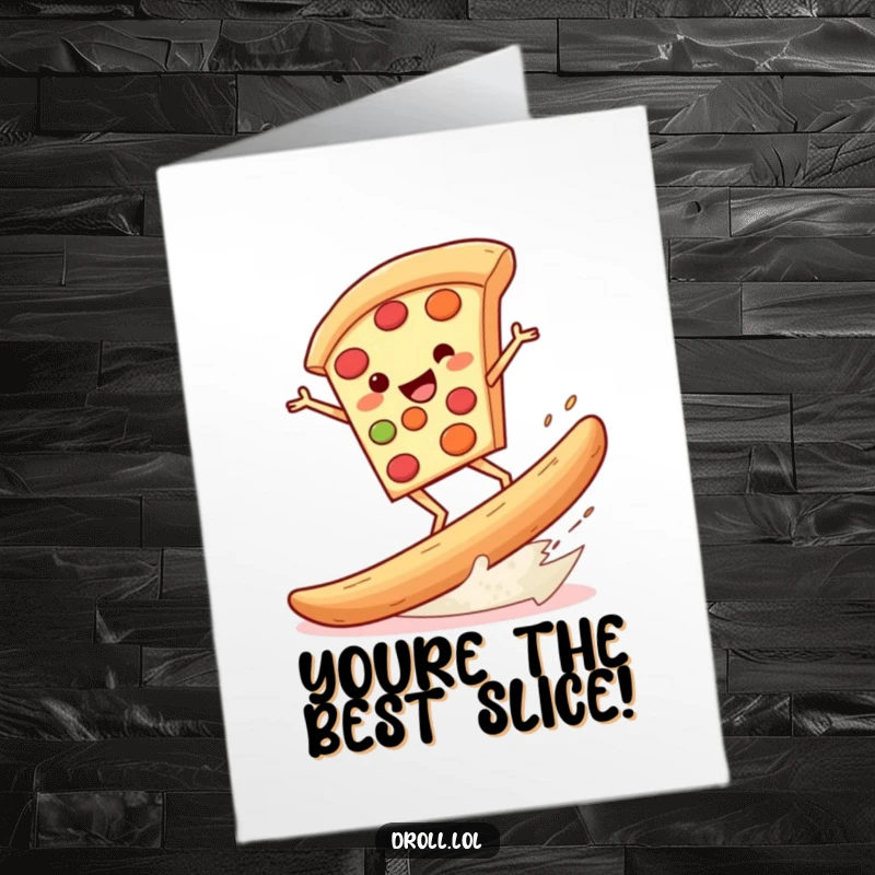 Funny Free Printable Thank You Card: A cheerful pizza slice riding a giant breadstick like a surfboard, sending thanks with flair.