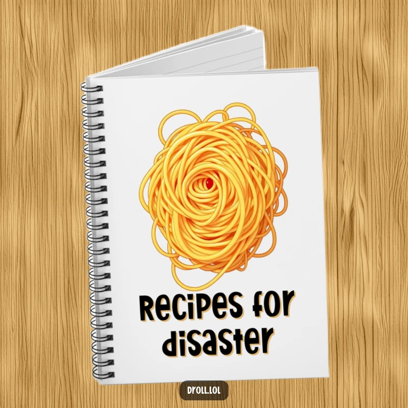 Funny spaghetti swirl notebook, ideal for writing, depicting a tangled design of spaghetti.