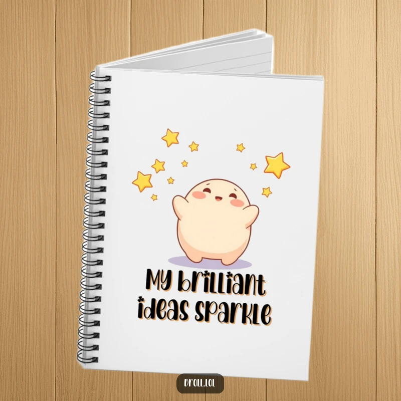 Funny notebook cover with a happy blob character catching twinkling falling stars, perfect for jotting notes.
