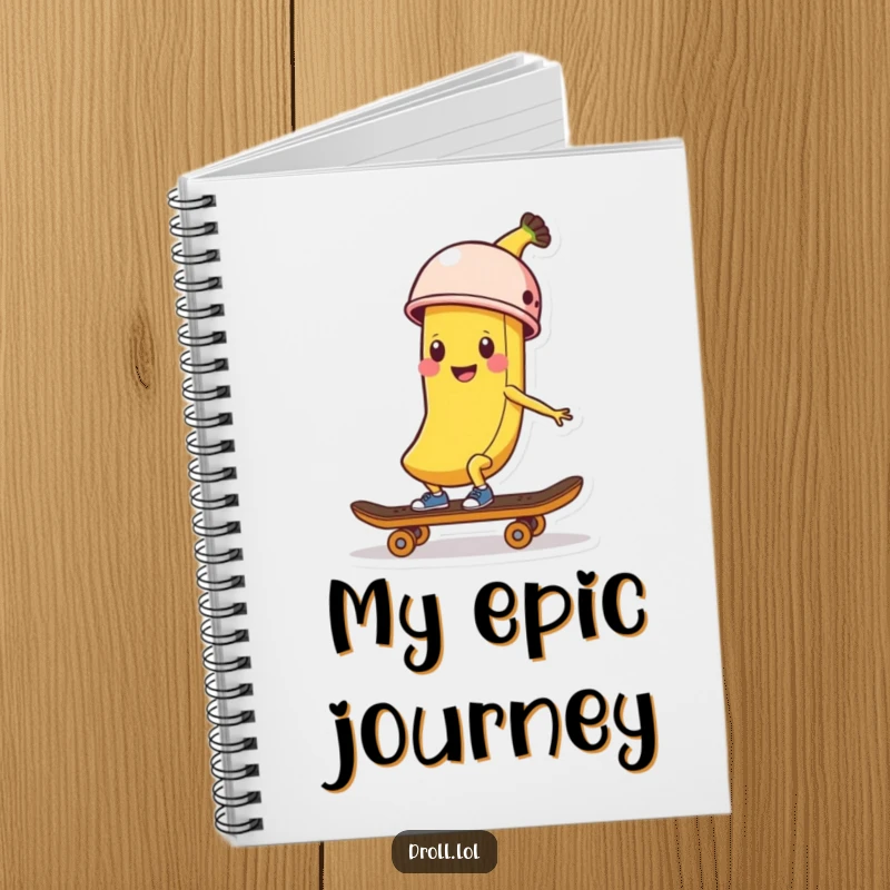 Funny Banana Skater Notebook: A happy banana peel in a helmet rides a skateboard on the cover of this humorous notebook.