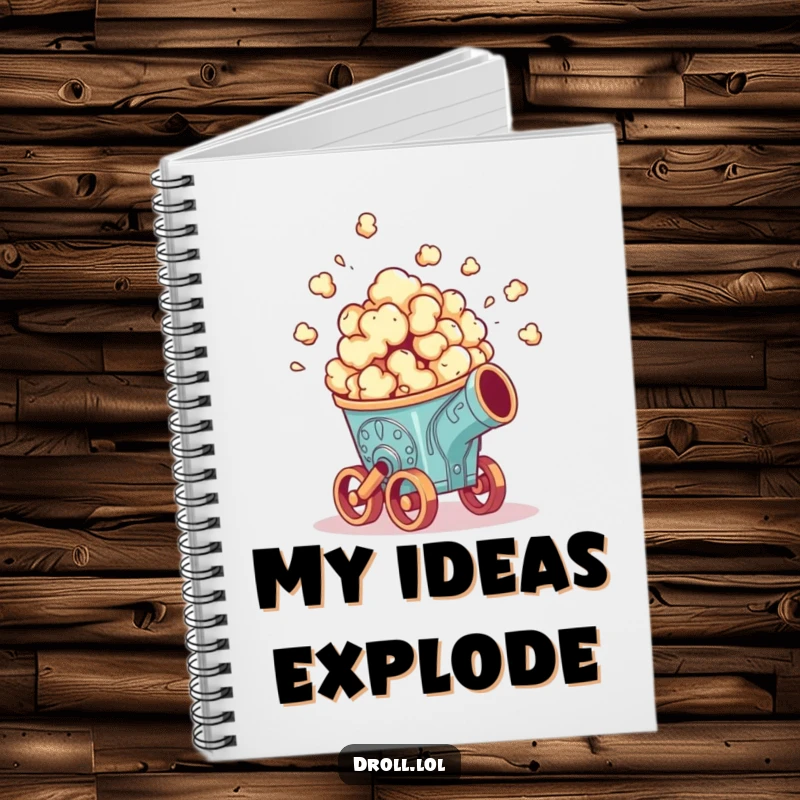 Funny notebook: A piece of popcorn launching from a small, ornate cannon, inspiring creative explosions and witty notes.