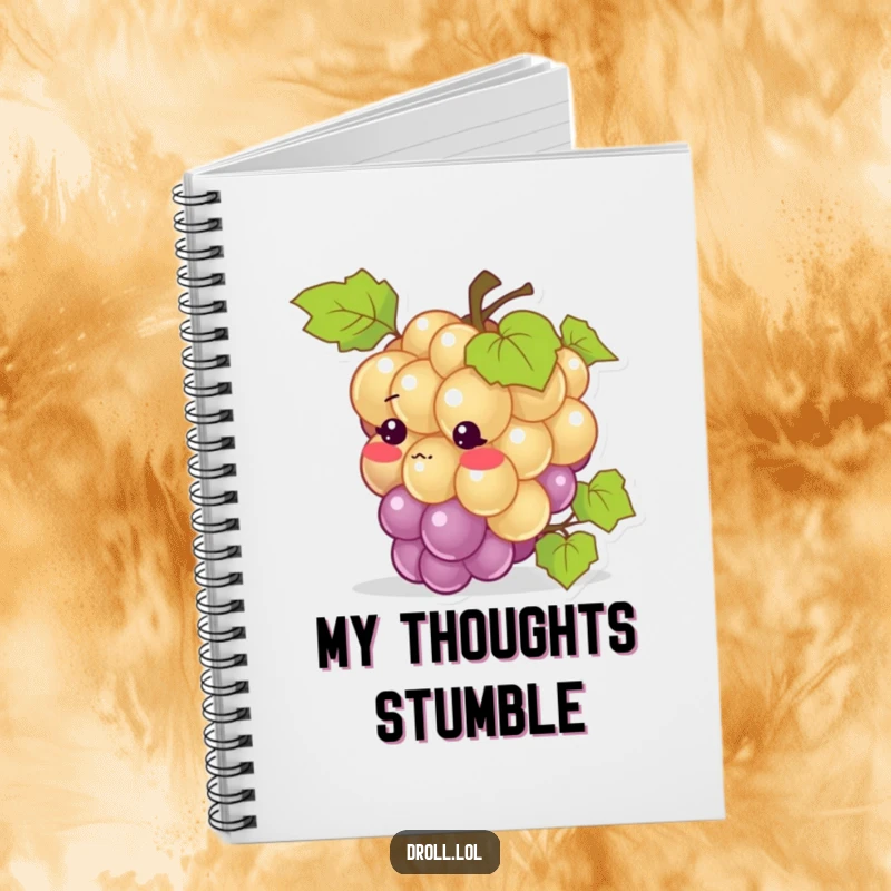 Funny notebook: A blushing grape tripping over its vine, inspiring notes filled with relatable awkwardness and charm.