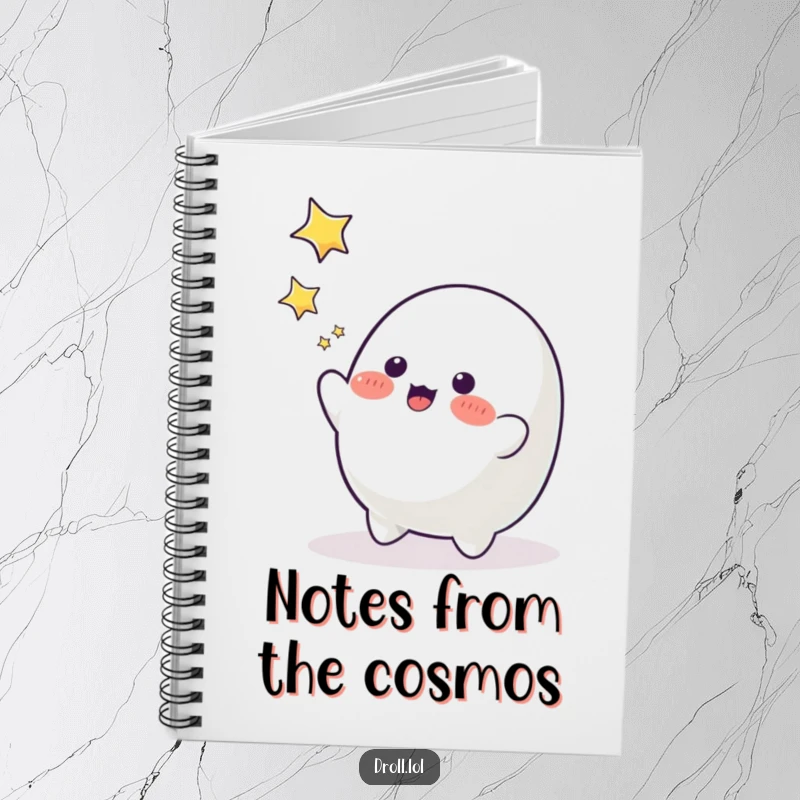 Funny blob character reaching for falling stars, a humorous notebook for creative minds.