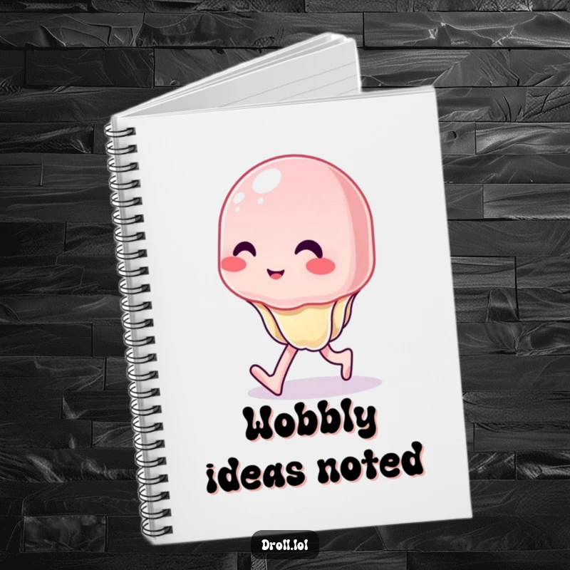 Funny notebook with a wobbly jelly character trying to walk, ideal for jotting notes with a humorous, unstable vibe.