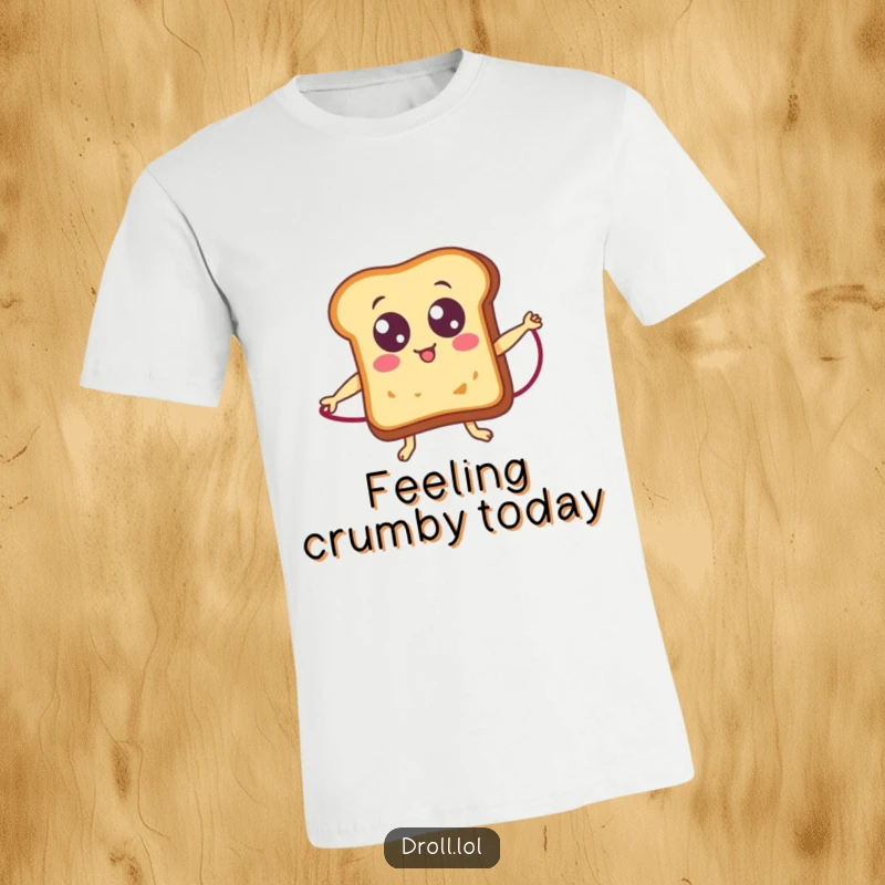 Funny cute toast with googly eyes jumping rope, a humorous and active food character on a t-shirt.