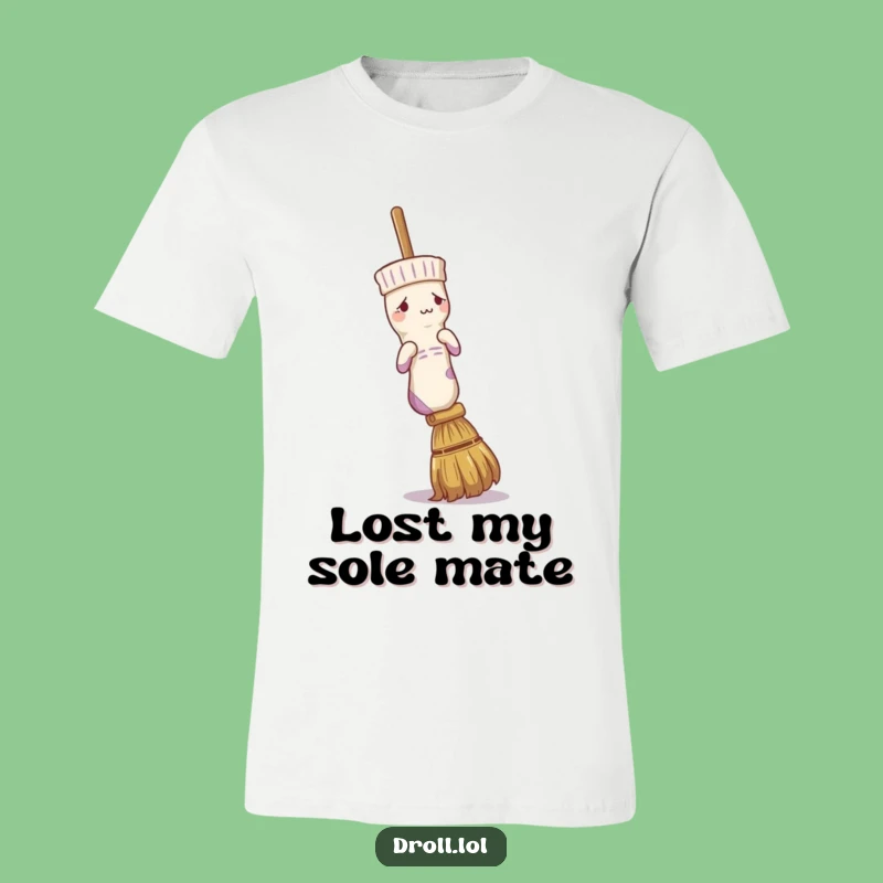 Funny Confused Sock Broom T-Shirt - Wear Your Laundry Day Confusion