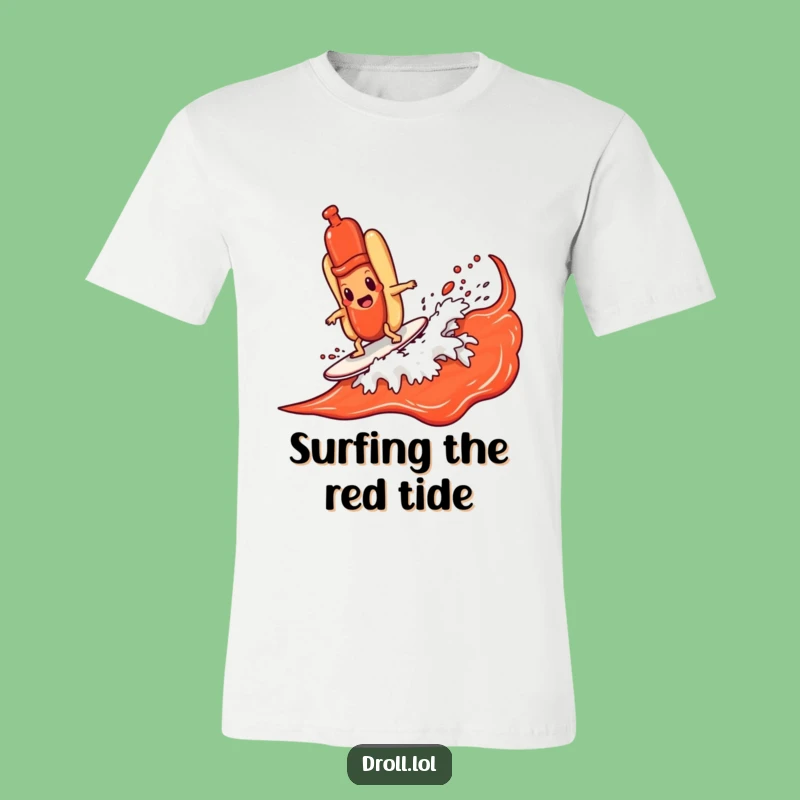 Funny Hot Dog Surfing Ketchup Wave T-Shirt - Hilarious Foodie Apparel Gift