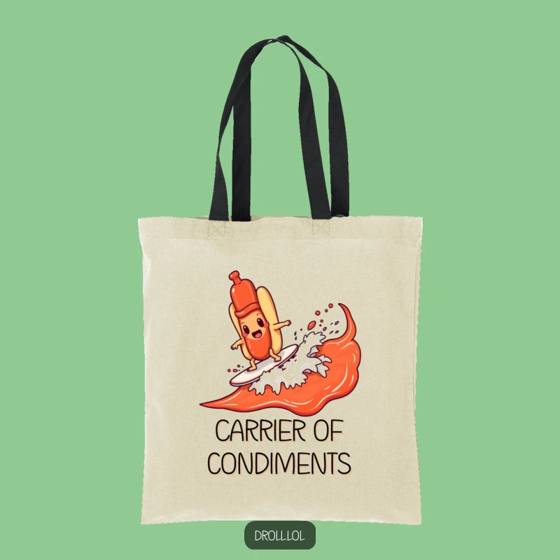 Funny Hot Dog Surfing Ketchup Wave Tote Bag - Carry Your Laughs in Style