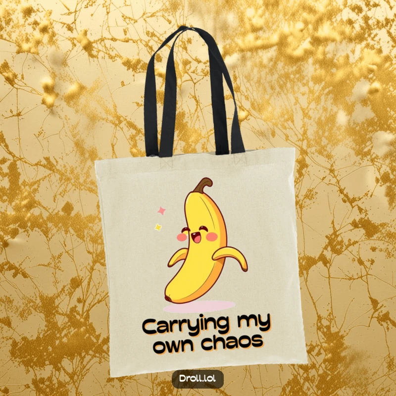 Funny Banana Slip Tote Bag: A giggling banana peel comically slips on itself, a funny and practical accessory for everyday use.