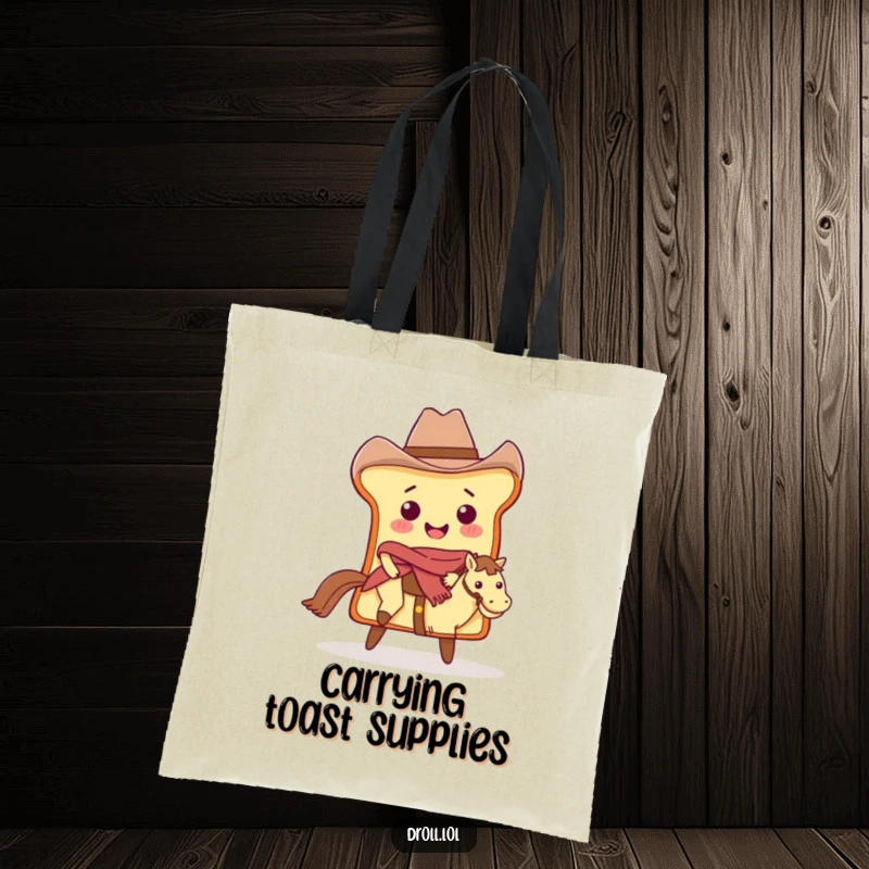 Funny Cowboy Bread Tote Bag: A bread slice cowboy riding a butter pat, perfect for shopping.