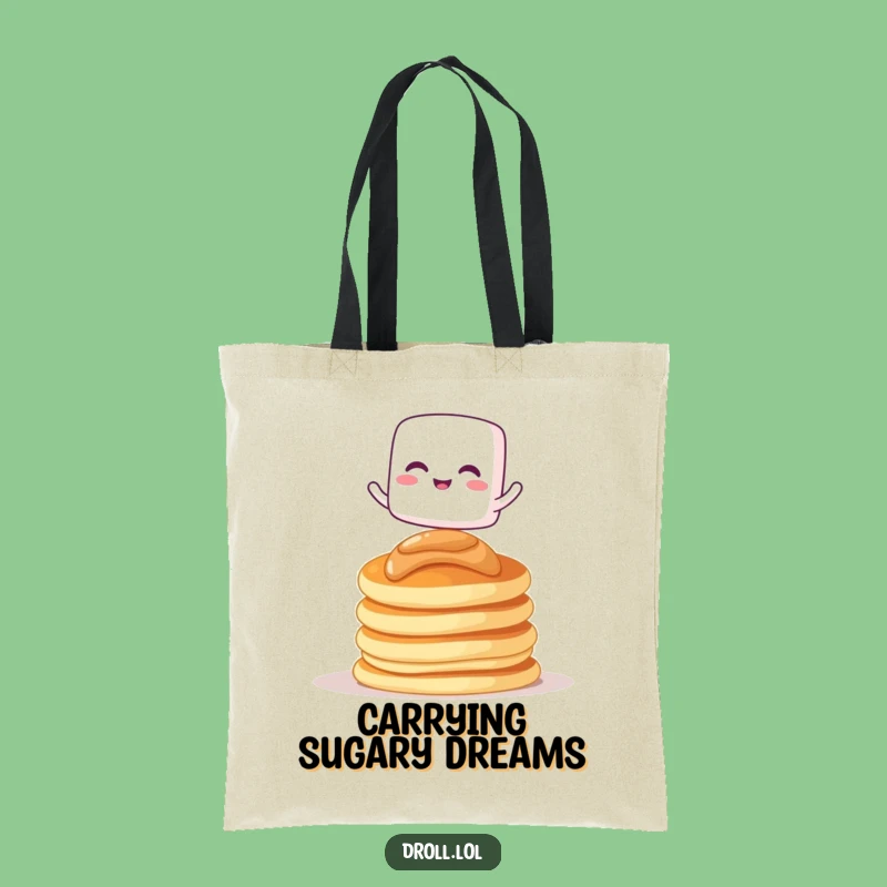 Funny Marshmallow Pancakes Tote Bag: Giggling Cartoon Character Carryall For Gift